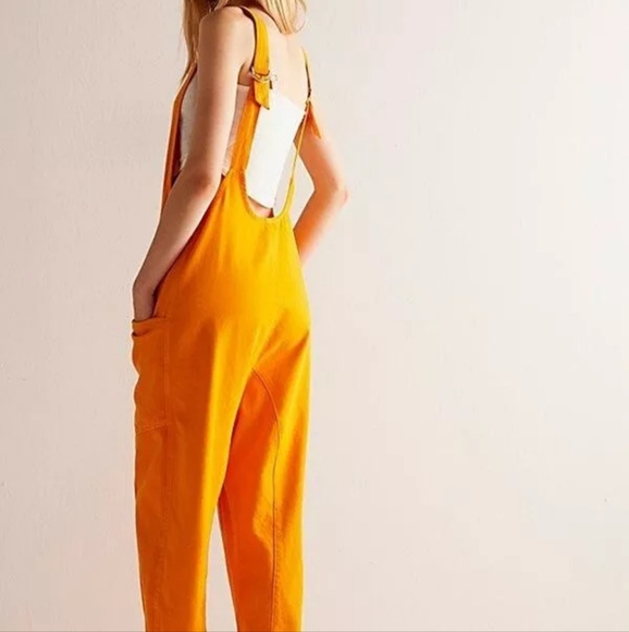 Free People High Roller Vitamin C Cotton Oversized Orange Jumpsuit Pockets M - Picture 7 of 7